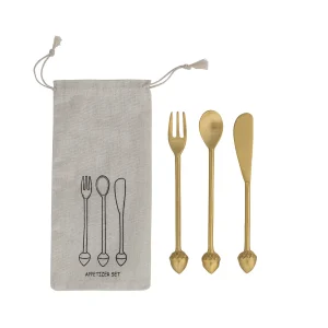 Brass Appetizer Set with Acorn Handles. Set of 3 in Drawstring Bag