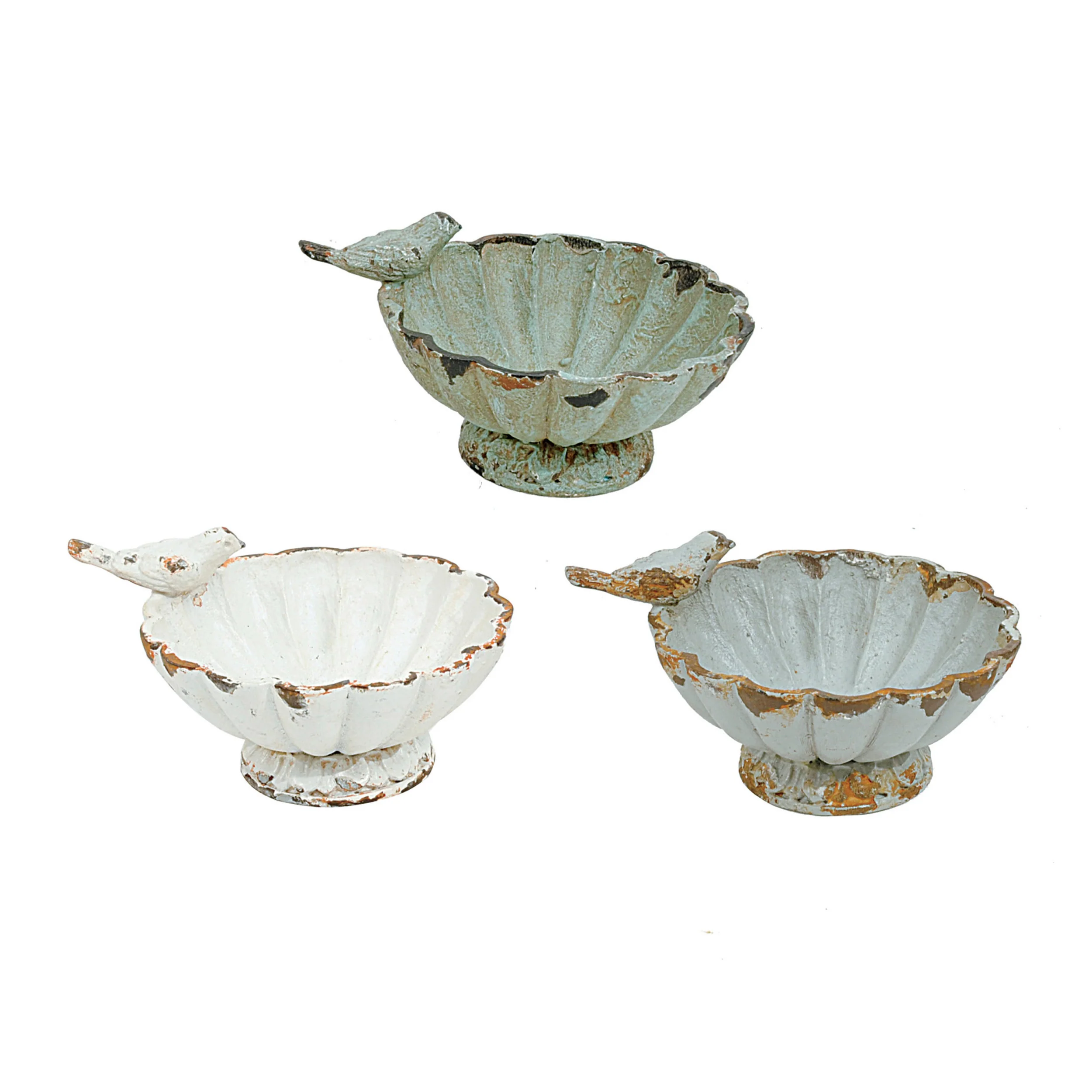 Distressed Pewter Bowl with Bird. 3 Colors