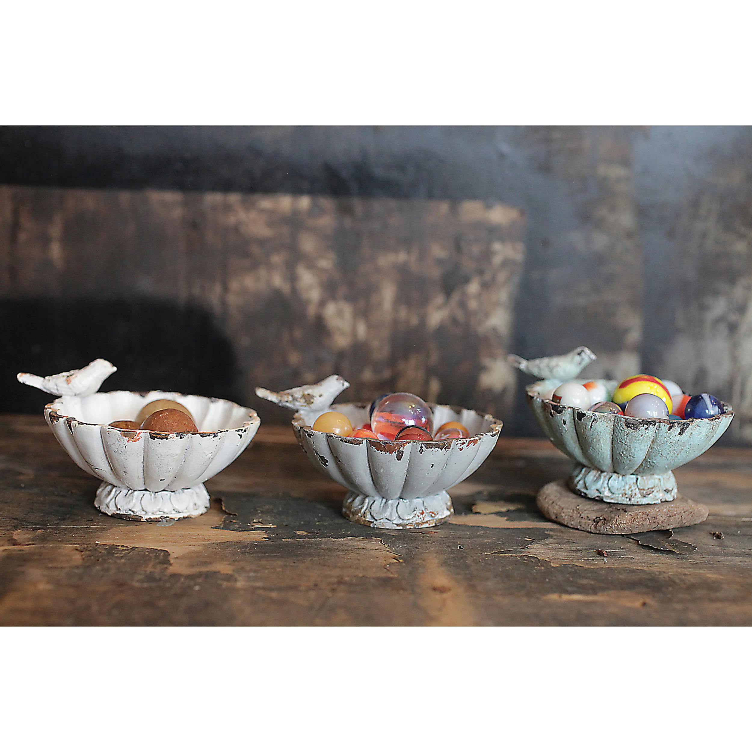 Distressed Pewter Bowl with Bird. 3 Colors - Image 2