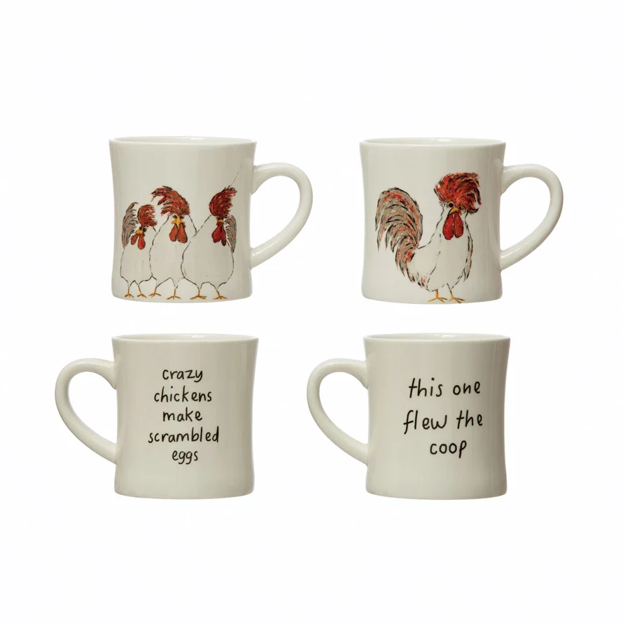 Stoneware Mug with Chicken and Saying. 8 oz.