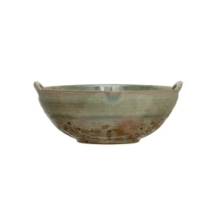 Stoneware Berry Bowl w/ Handles. Aqua (Each One Will Vary)