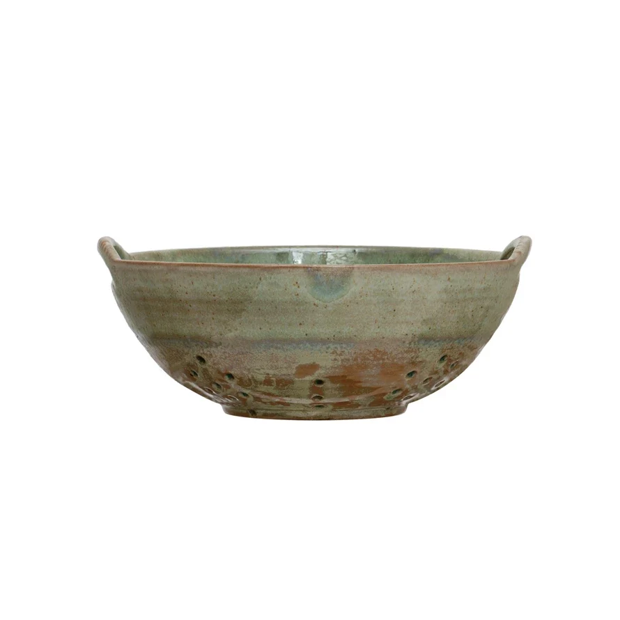 Stoneware Berry Bowl w/ Handles. Aqua (Each One Will Vary)