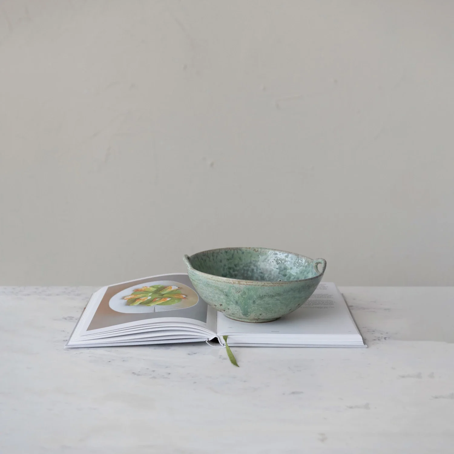 Stoneware Berry Bowl w/ Handles. Aqua (Each One Will Vary) - Image 3