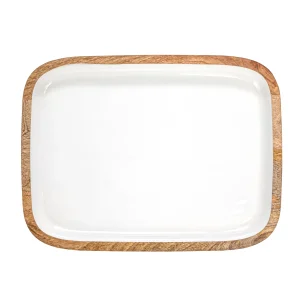 White Enameled Mango Wood Tray