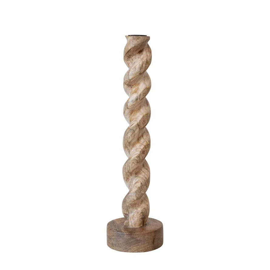 Tall Carved Mango Wood Twisted Taper Holder - Image 5