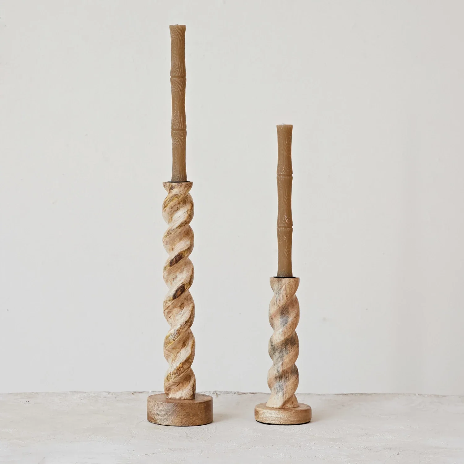 Tall Carved Mango Wood Twisted Taper Holder - Image 4