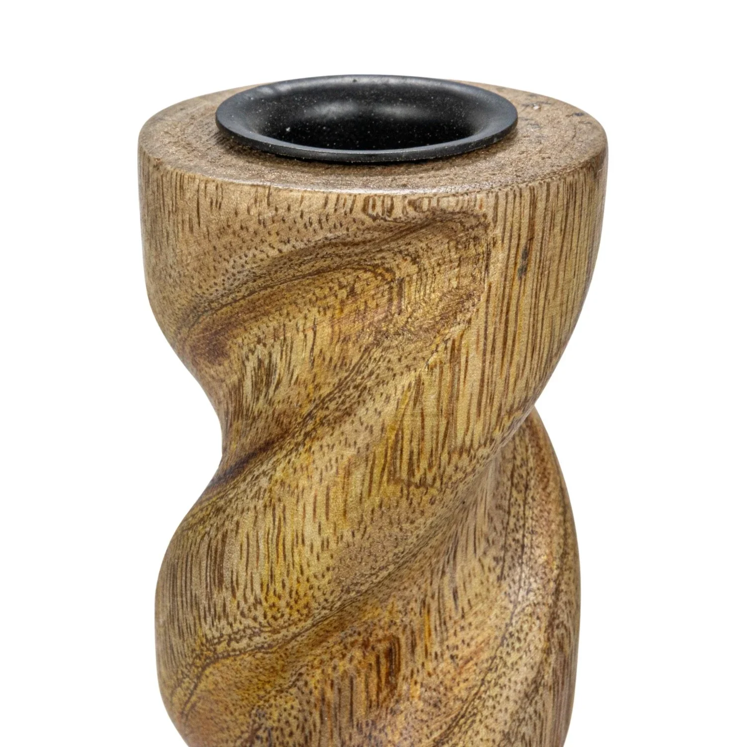 Tall Carved Mango Wood Twisted Taper Holder - Image 3