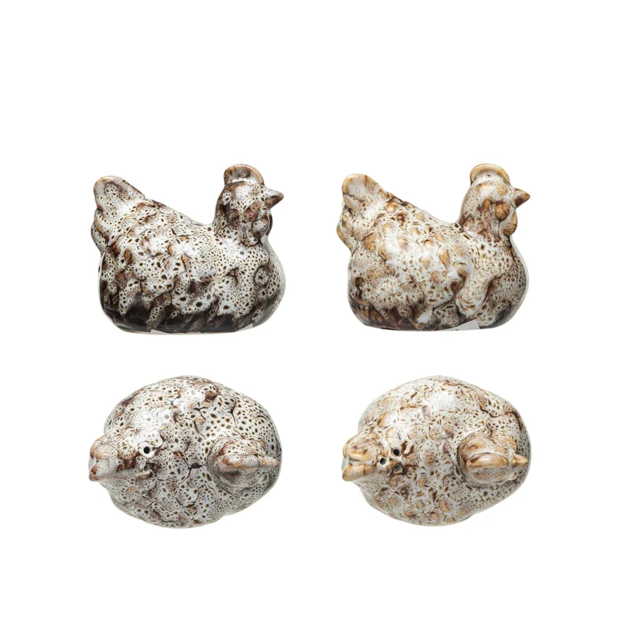 Stoneware Hen Shaped Salt & Pepper Shakers. Set of 2 (Each One Will Vary) - Image 2