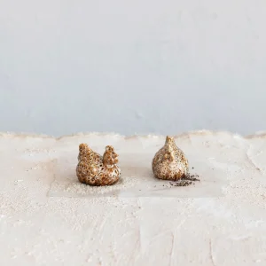 Stoneware Hen Shaped Salt & Pepper Shakers. Set of 2 (Each One Will Vary)