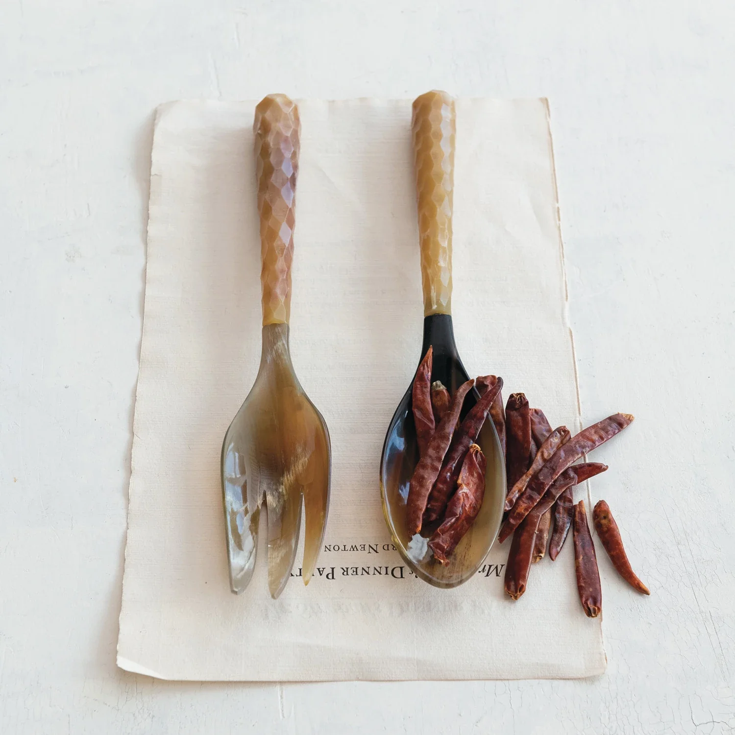 Natural Horn Salad Servers. Set of 2 (Each One Will Vary) - Image 2