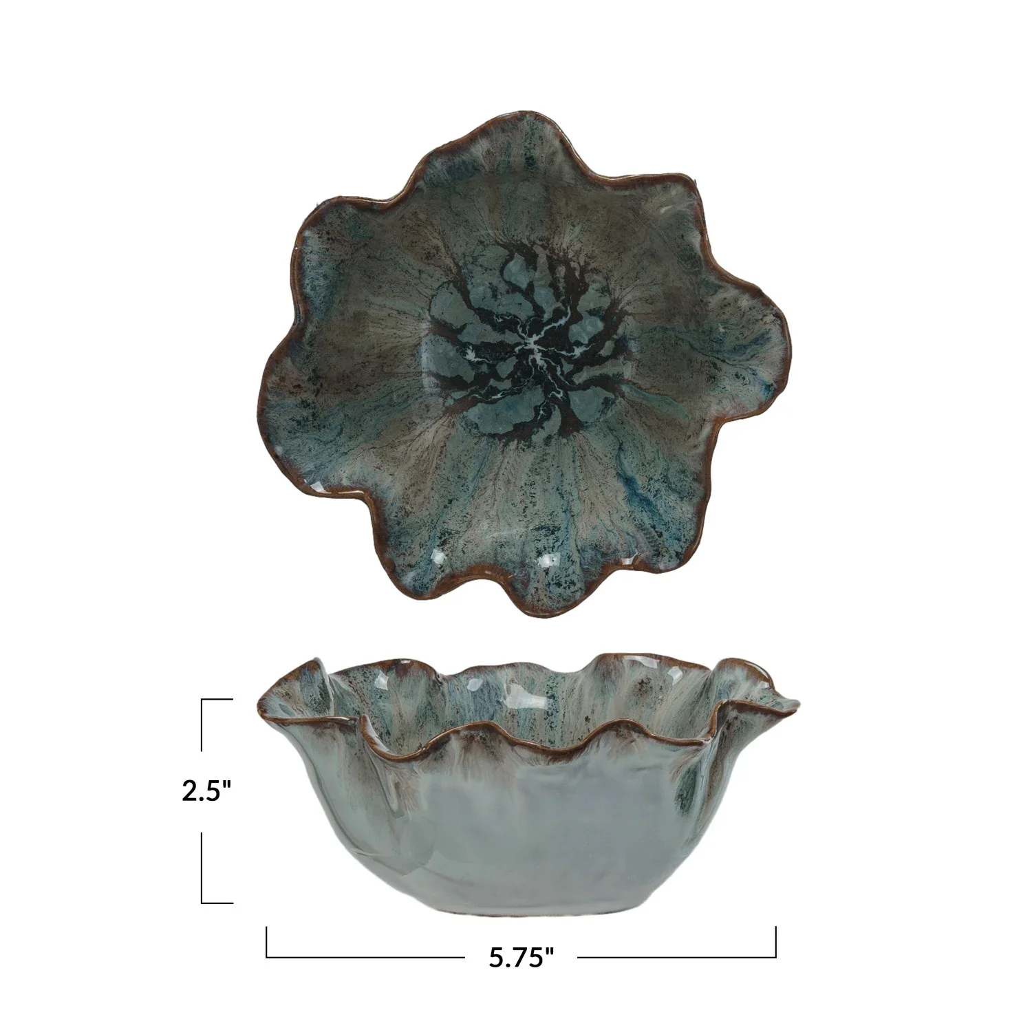 Blue Scalloped Stoneware Bowl - Image 3