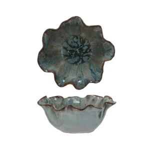 Blue Scalloped Stoneware Bowl