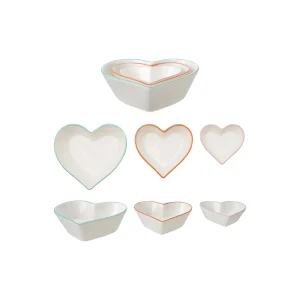 Heart Shaped Stoneware Bowls with Colored Rims