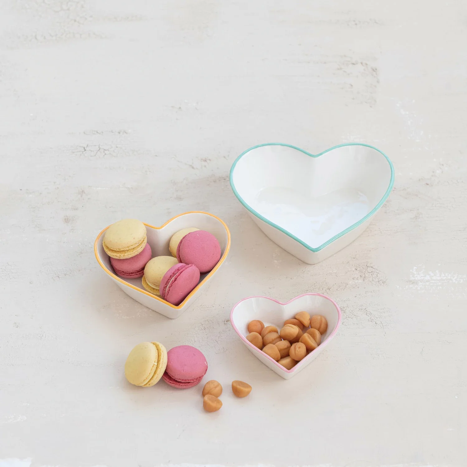 Heart Shaped Stoneware Bowls with Colored Rims - Image 2