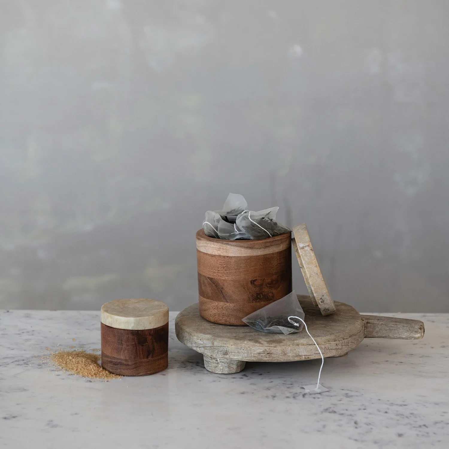 Acacia Wood Container with Marble Lid - Image 3