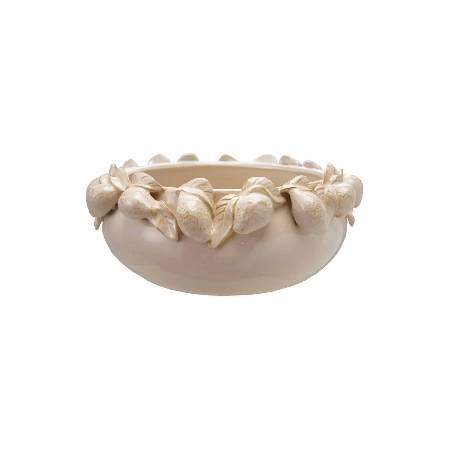 Stoneware Bowl with 3D Lemons. Cream Color