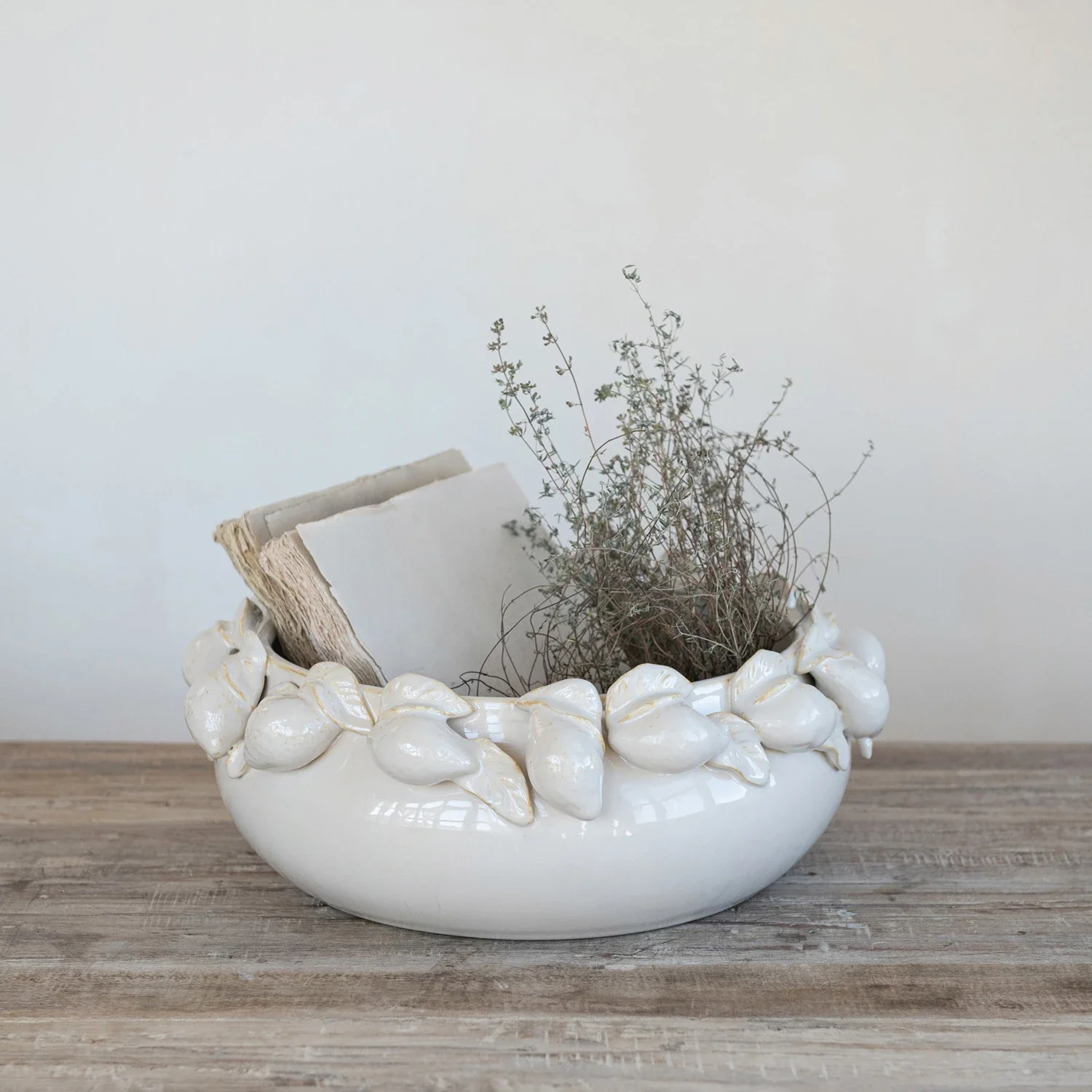 Stoneware Bowl with 3D Lemons. Cream Color - Image 2