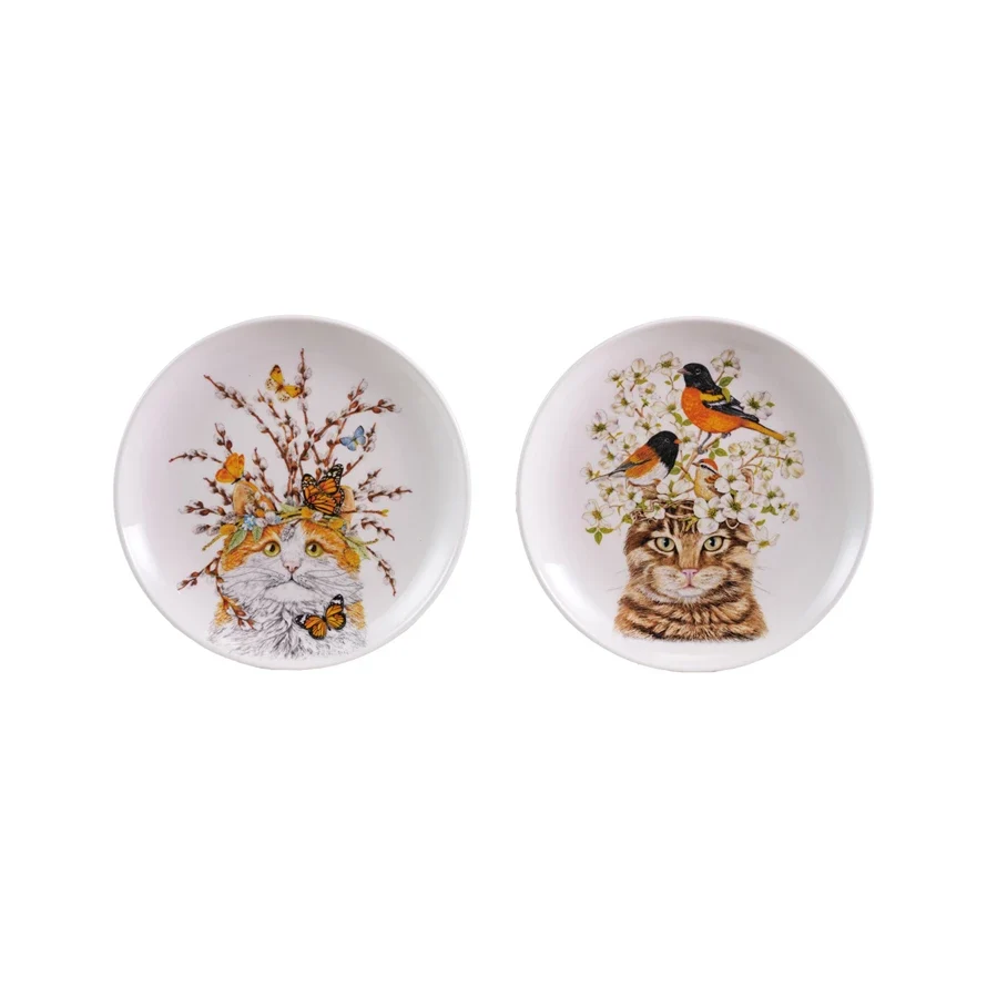 Cat & Flora/Fauna Stoneware Plate. 2 Styles