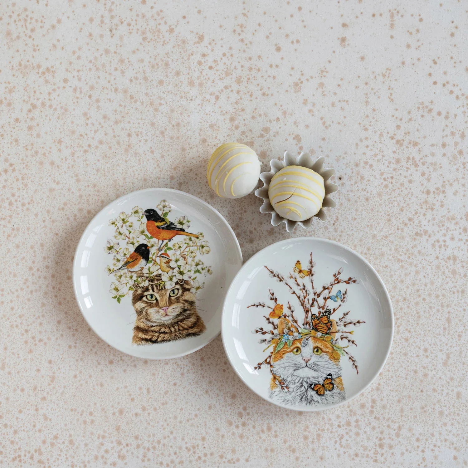 Cat & Flora/Fauna Stoneware Plate. 2 Styles - Image 2
