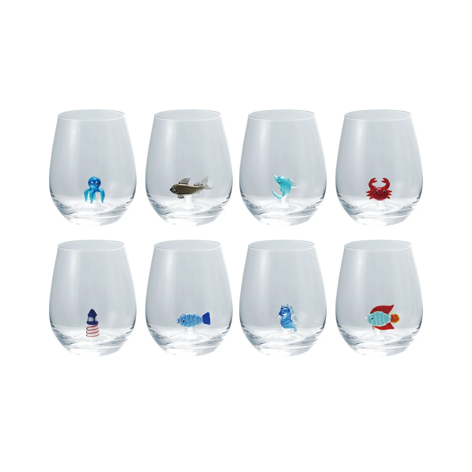 Whimsical Ocean Creatures Stemless Wine Glass