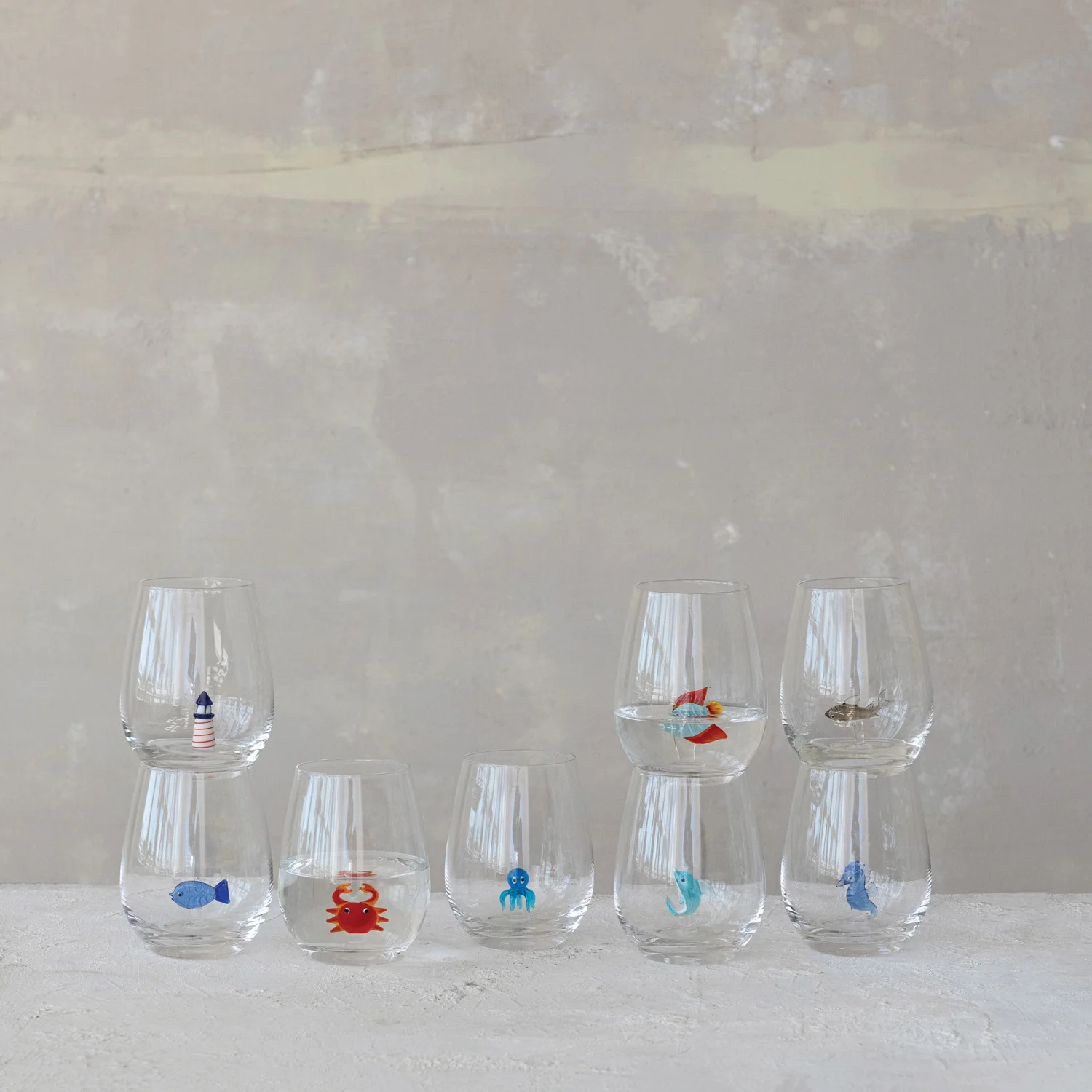 Whimsical Ocean Creatures Stemless Wine Glass - Image 2