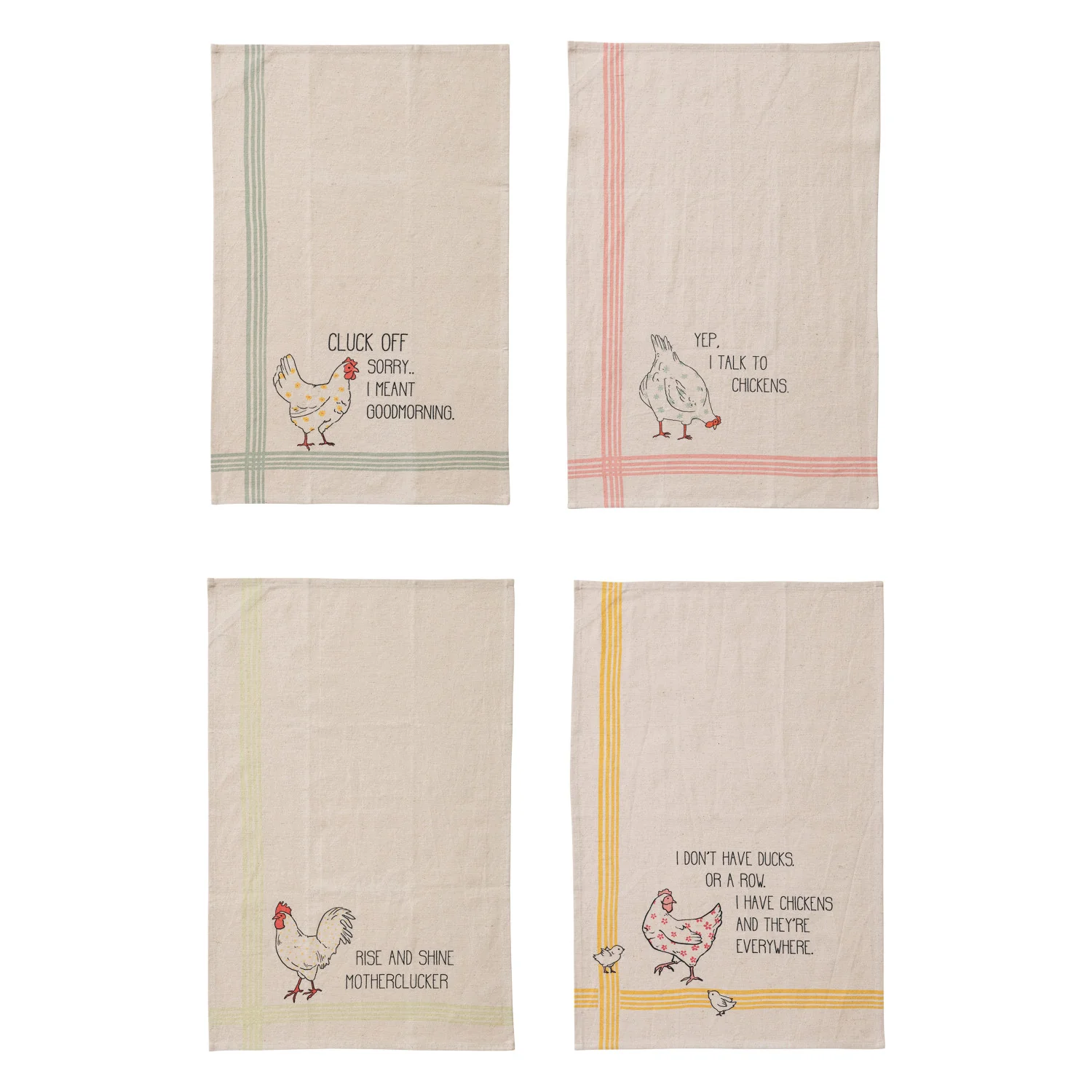 Funny Chicken Tea Towels. Cotton & Linen