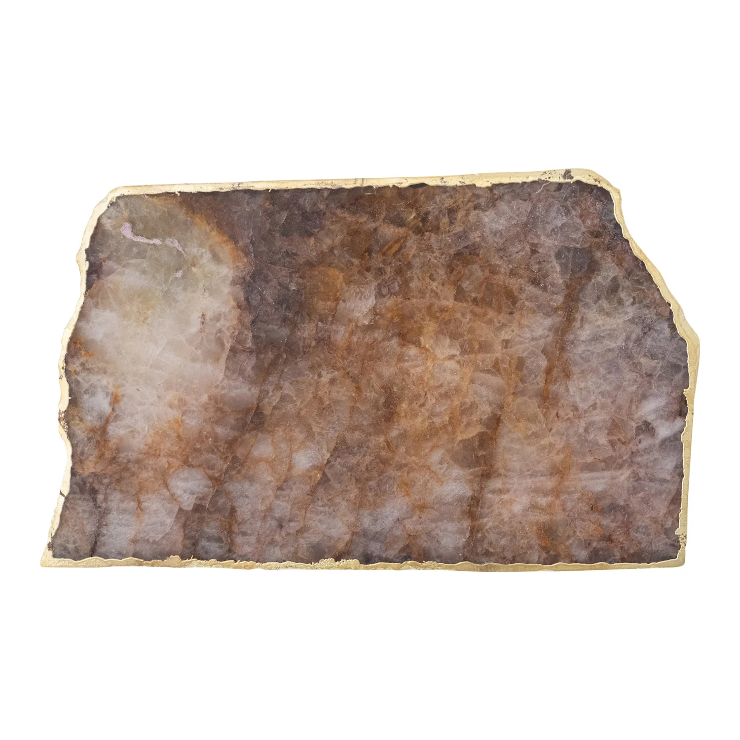 Agate Slab w/ Gold Electroplated Edge. Natural (Each One Will Vary)