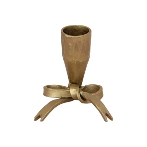 Hand-Forged Iron Bow Shaped Taper Holder. Antique Gold Finish