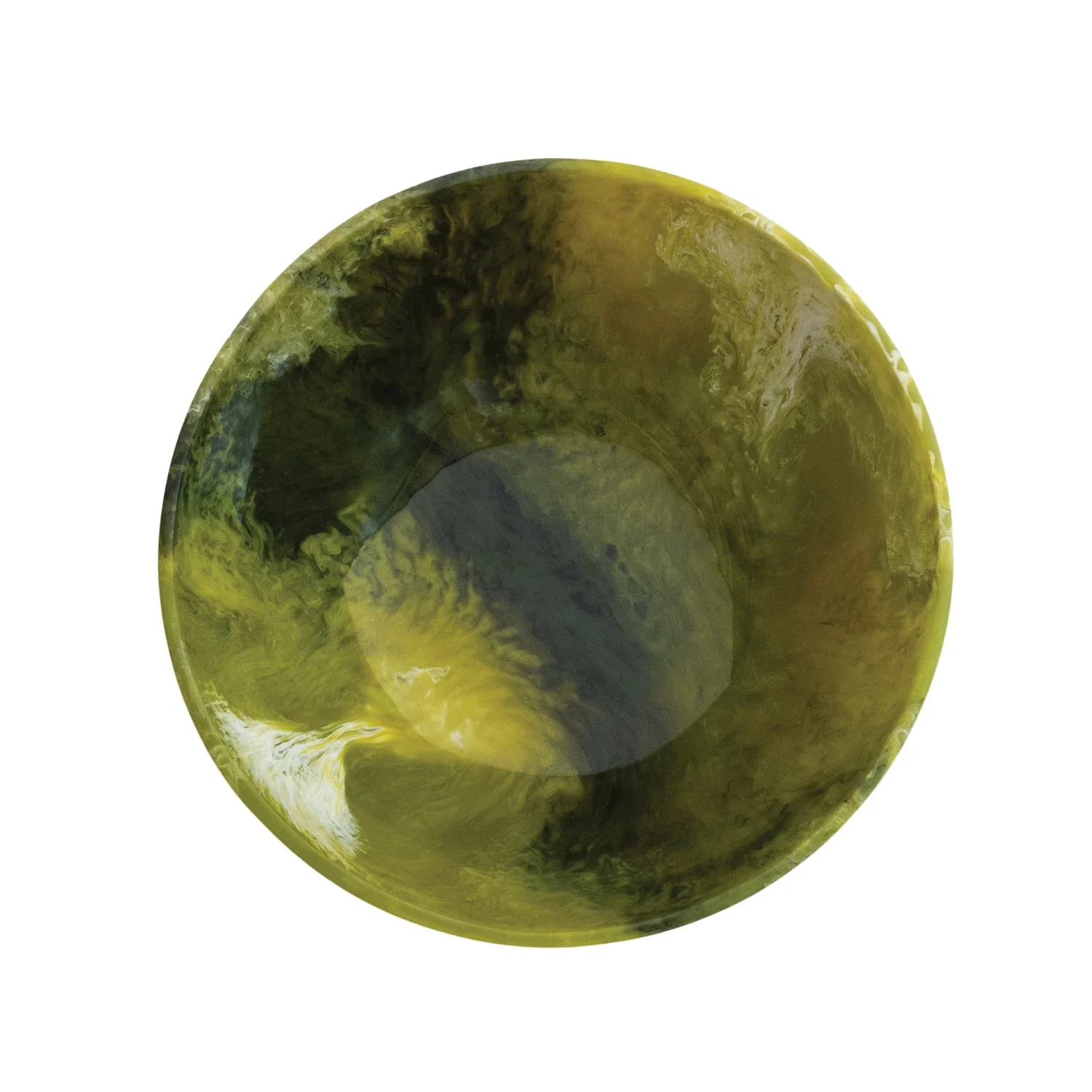 Marbled Resin Footed Bowl with Metal Wrap. Olive Color - Image 2