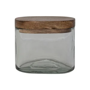 Hand-Blown Glass Jar with Mango Wood Lid DT