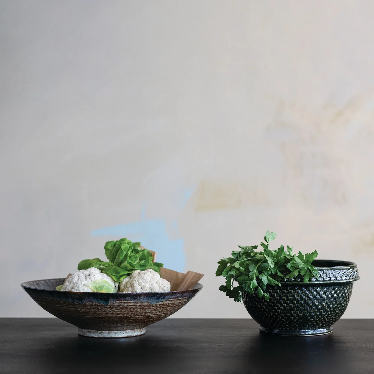 Basket Weave Green Glaze Stoneware Bowl - Image 3