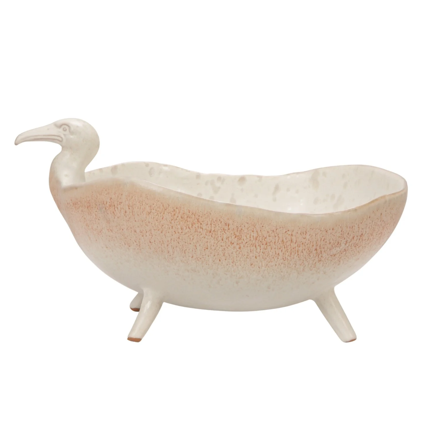 Stoneware Footed Bird Shaped Bowl. White Speckled (Each One Will Vary)