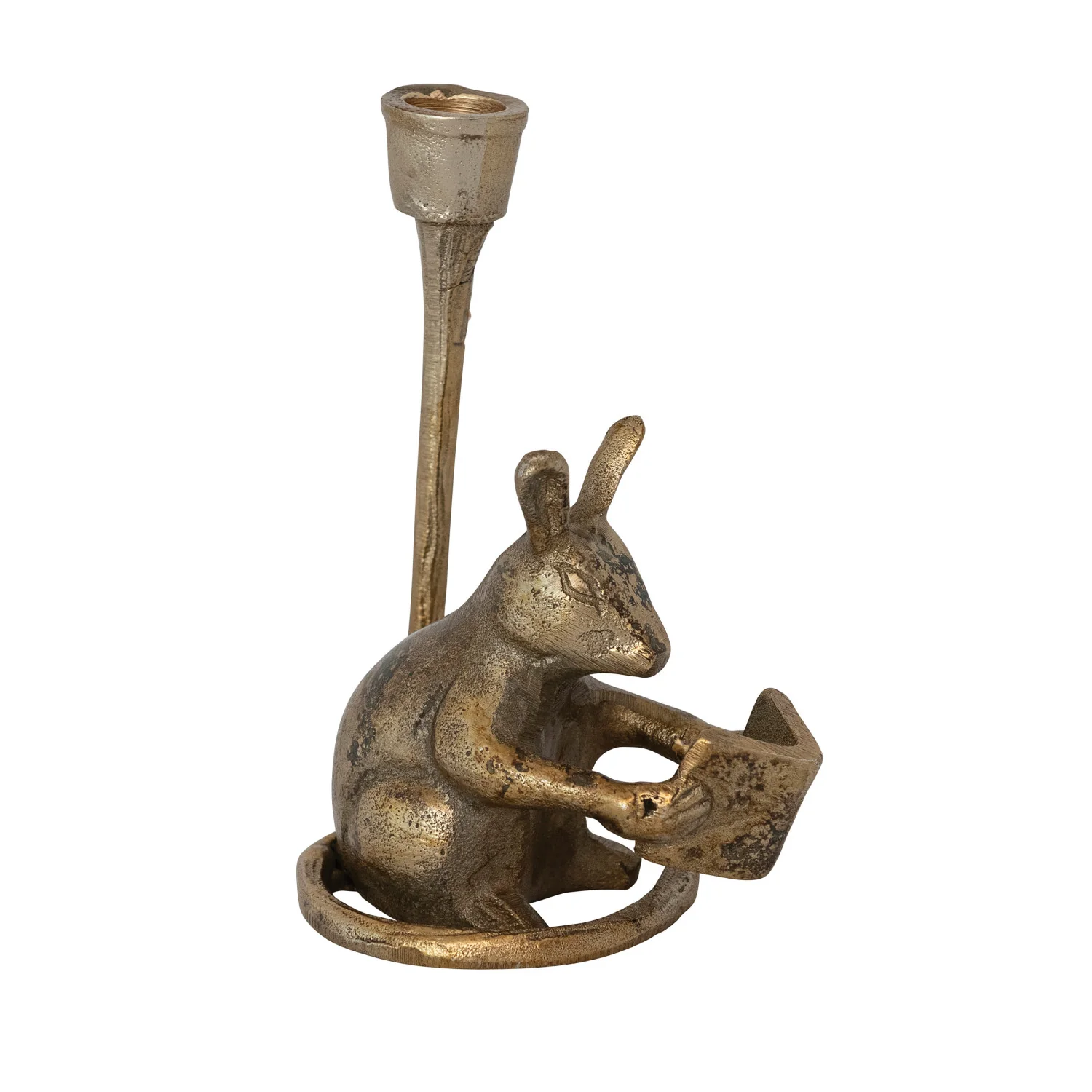 Cast Aluminum Mouse Shaped Taper Holder. Antique Gold Finish