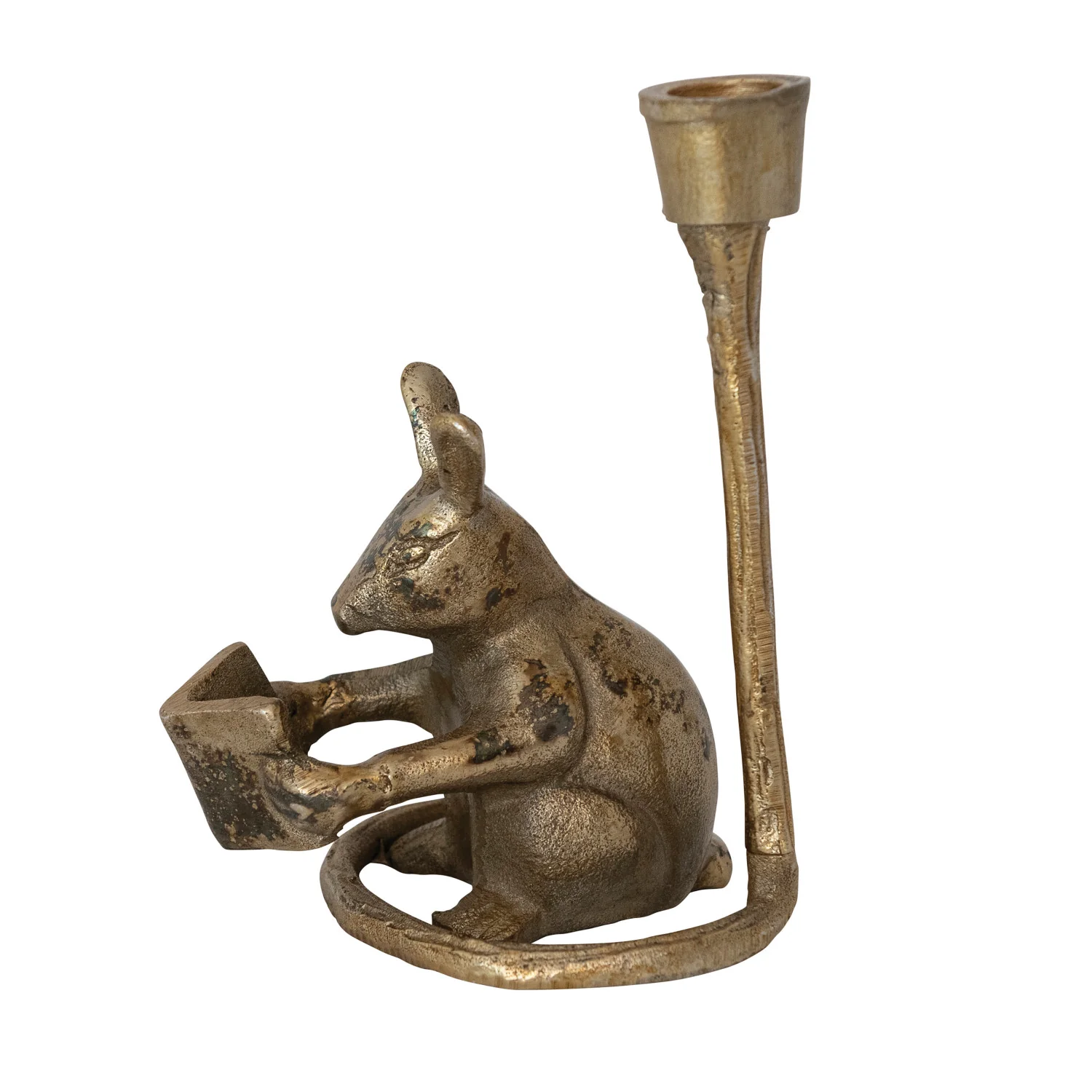 Cast Aluminum Mouse Shaped Taper Holder. Antique Gold Finish - Image 4