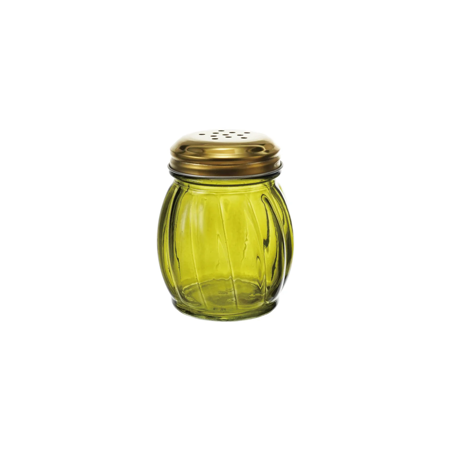 Olive Green Glass Cheese/Spice Shaker with Metal Lid