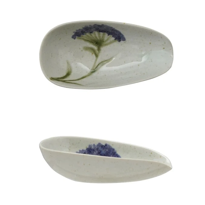 Floral Hand-Painted Stoneware Dish - Image 2