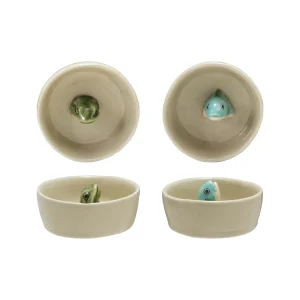 Hand-Painted Stoneware Dish with Frog/Fish Inside. 2 Styles