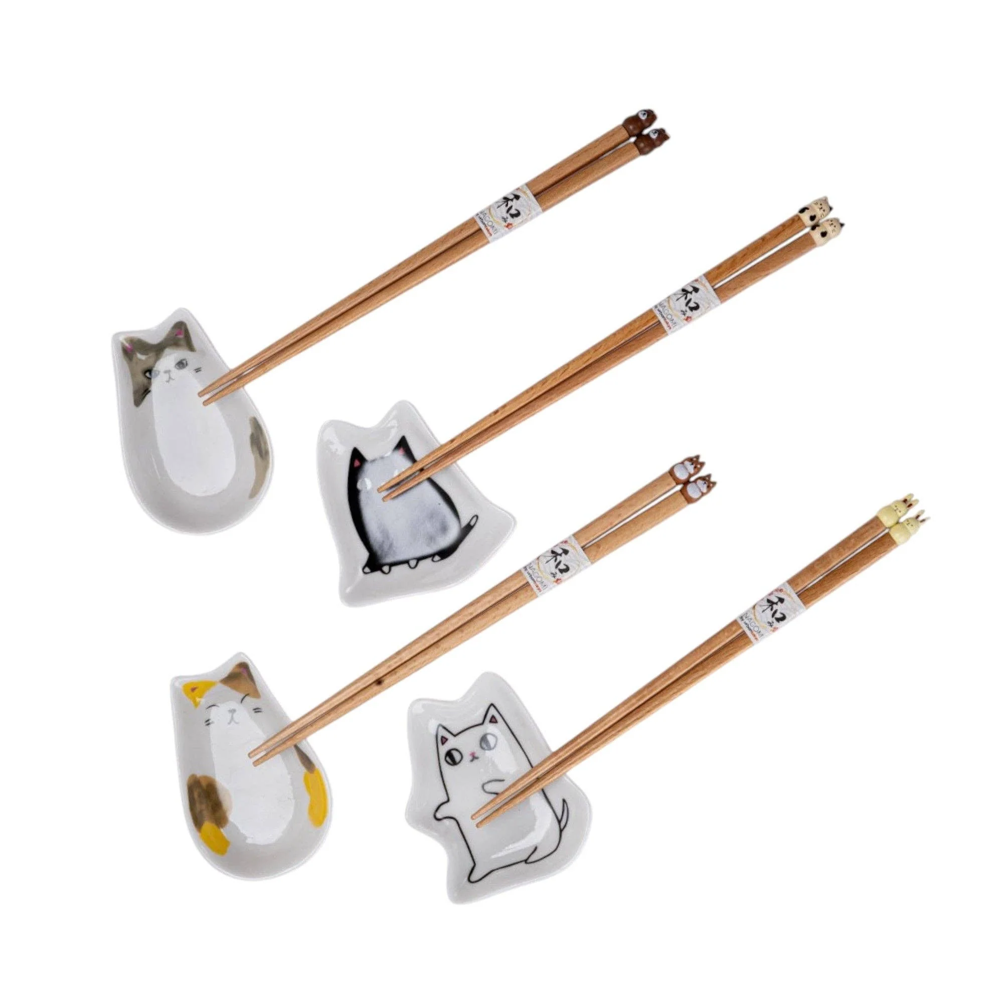 Cute Cats Wooden Chopsticks and Sauce Dish Gift Set - Image 2