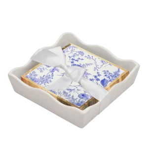 Ceramic Wave Napkin Tray with Cocktail Napkin - Timeless