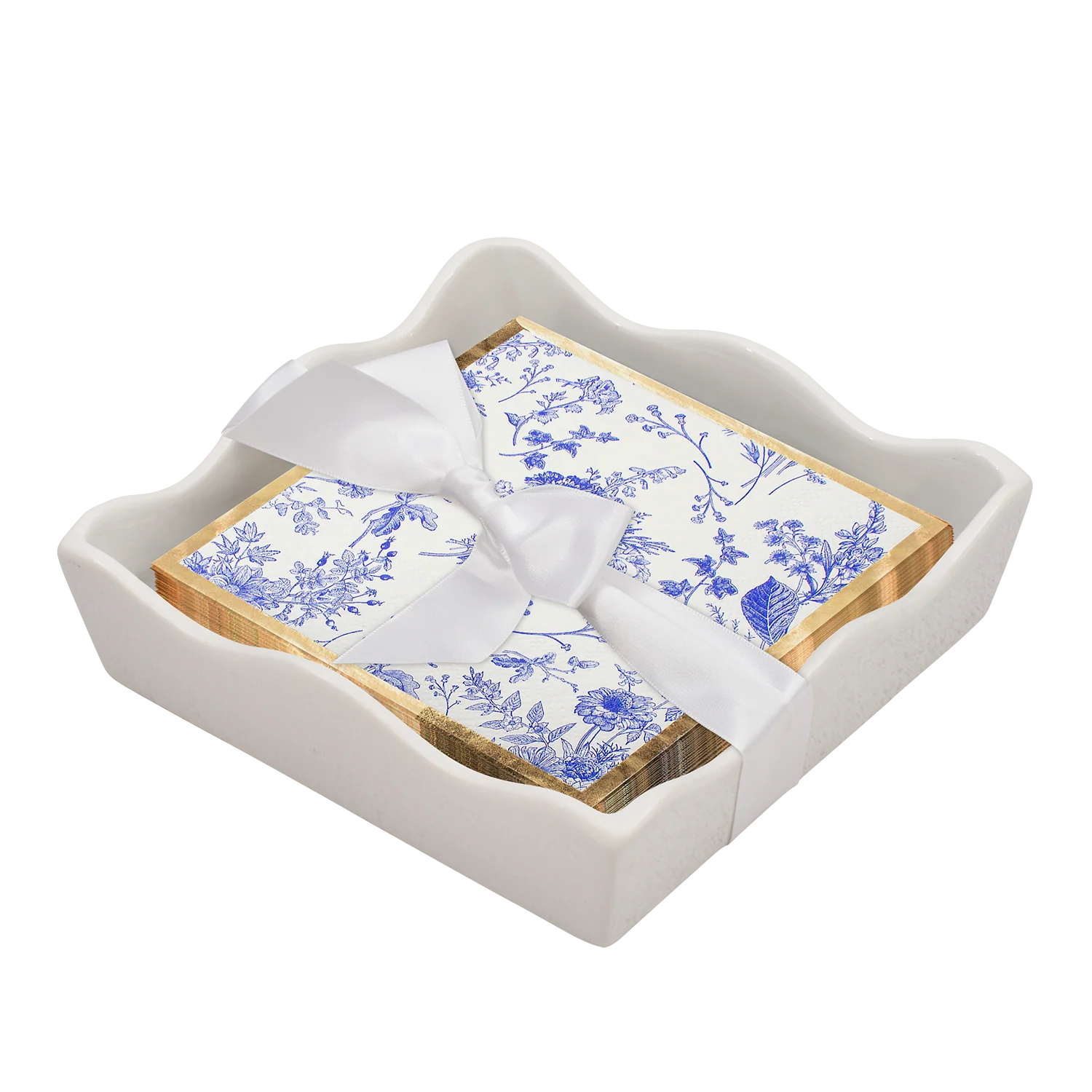 Ceramic Wave Napkin Tray with Cocktail Napkin - Timeless