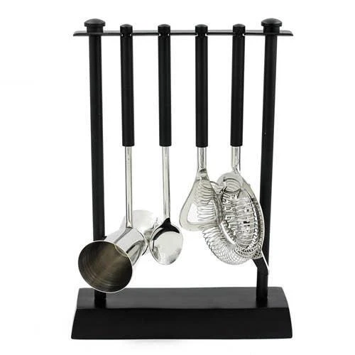 Matte Black Bartool Set of 4 with Stand - Image 2