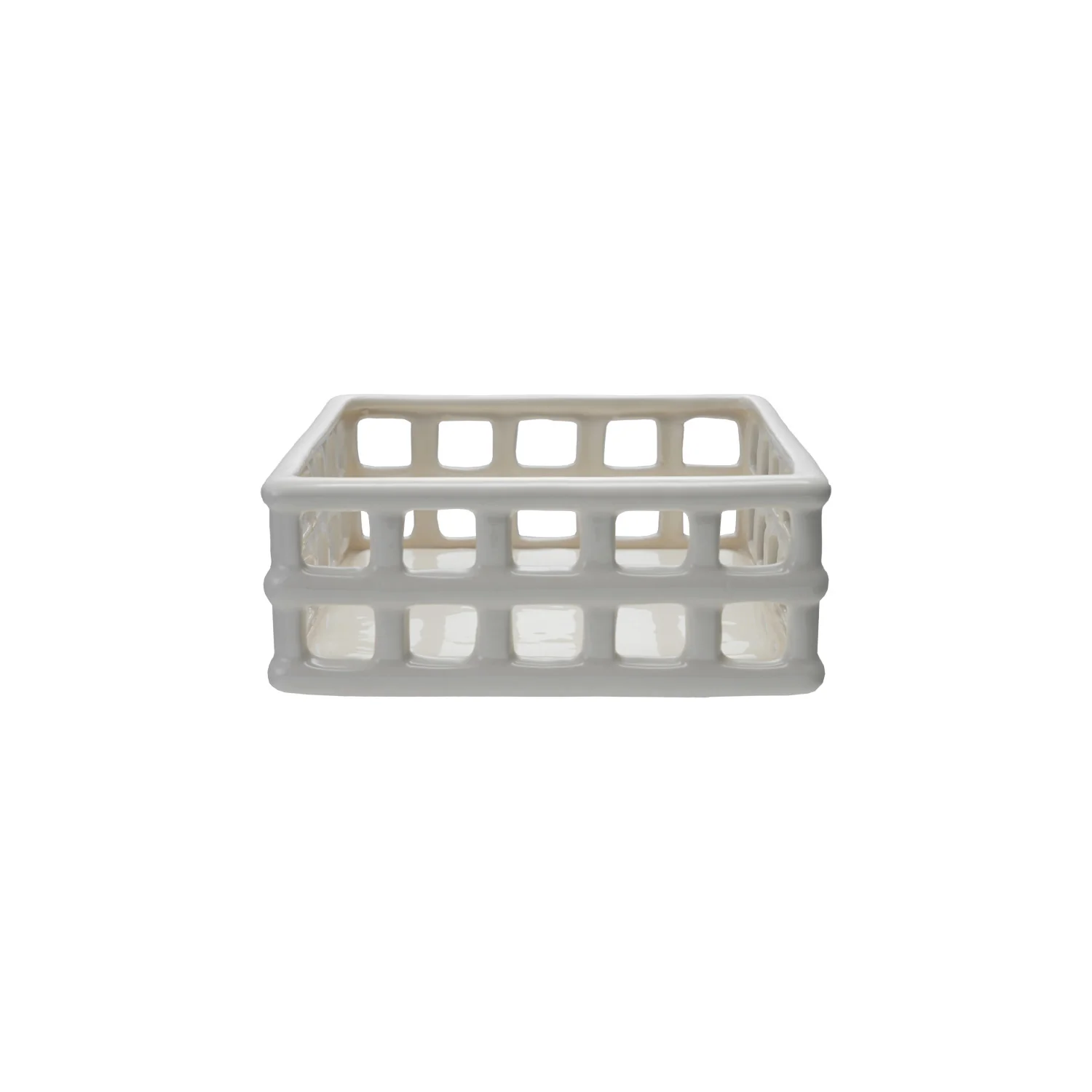 Ceramic Open Weave Napkin Holder. White (Holds 6 Square Napkin)
